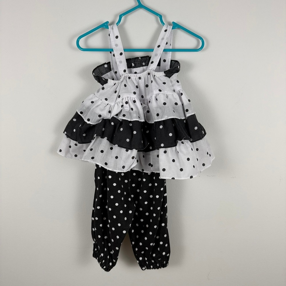 Vintage Polka Dot Ruffle Tunic and Bloomer Set Black White Kids 2-Piece - Picture 4 of 6